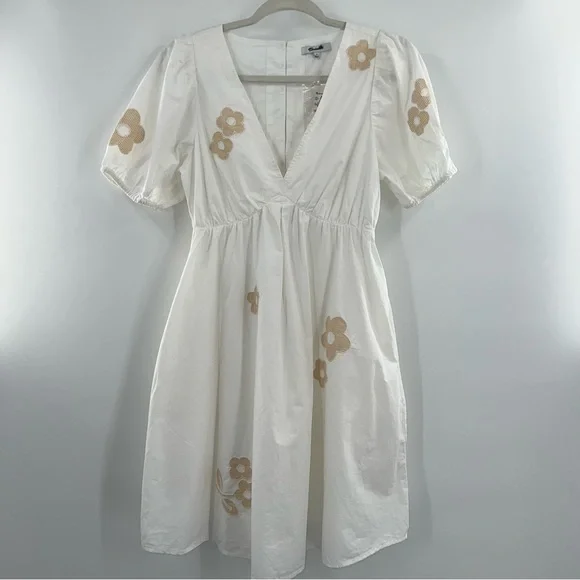 Madewell NWT Annamarie Floral V Neck Cutout Mini Dress in Bright Ivory size 0 - Picture 3 of 11